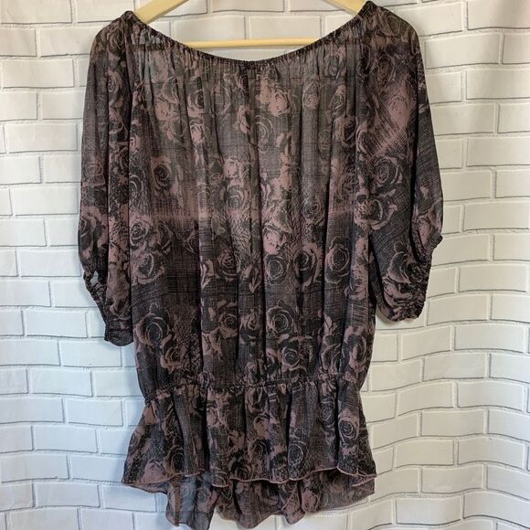 Guess Sheer Floral Boho Peasant Style Top Size M - Picture 2 of 3